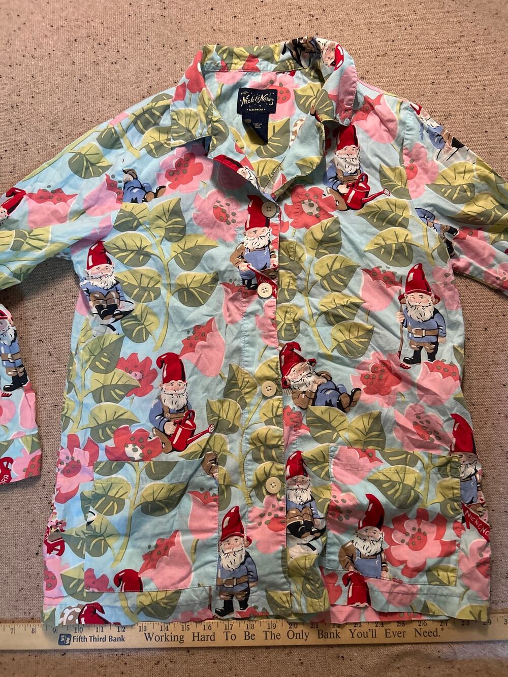 Nick & Nora Gnomes Pajama Shirt Women's Medium Y2K